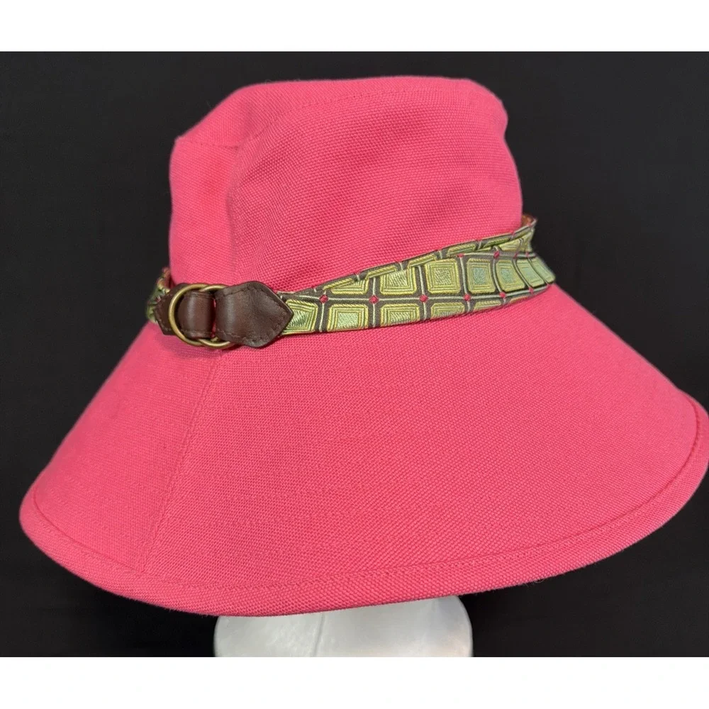 NWT J.Crew Wide Brim Bucket Hat W/Band & Buckle 73752 Sz S-M Pink Summer Beach